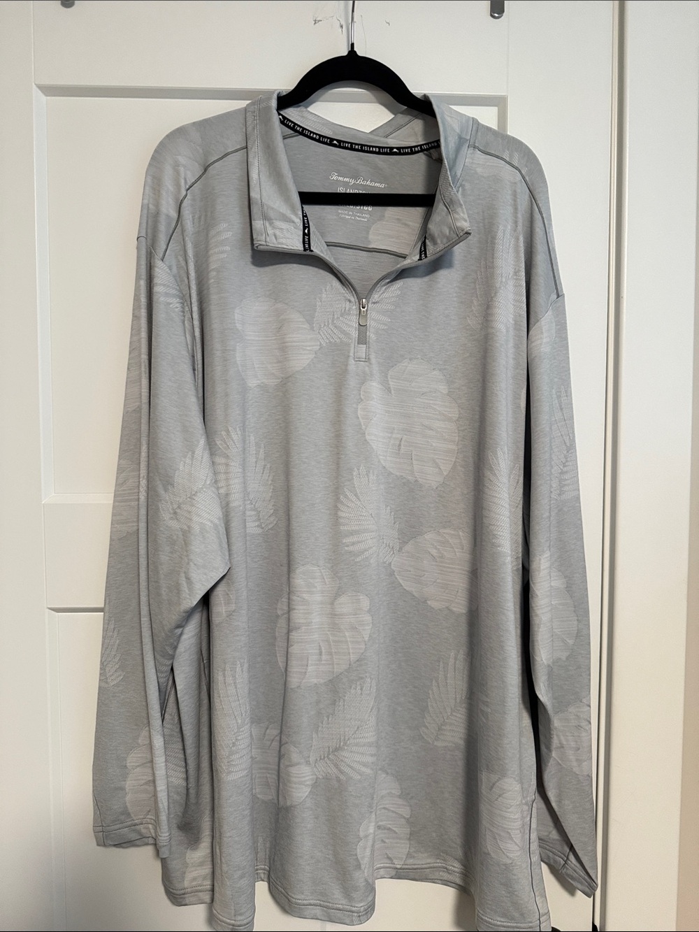 Tommy Bahama Grey Leaf-Print Quarter Zip Pullover